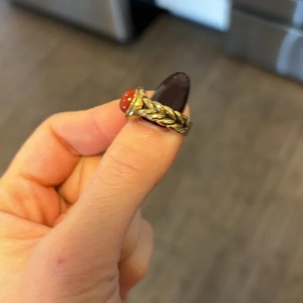 The Addison Size 6 gold tarnish free stainless steel gold ring beaded red stone - Picture 2 of 5